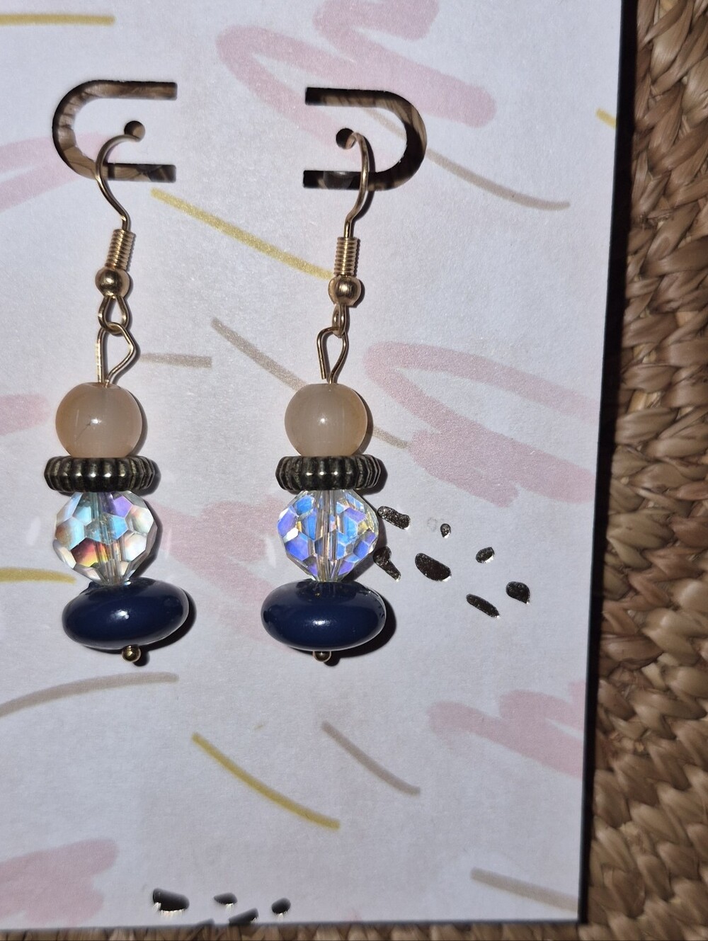 Handmade Blue & Peach Beaded Drop Earrings